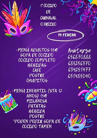 Fechas, información, programa, cartel, imágenes, mapa y ubicación de I Cocido de Carnaval de O Freixo (2026)  en  Outes