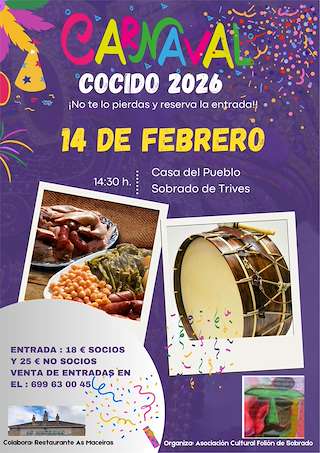 Fechas, información, programa, cartel, imágenes, mapa y ubicación de Cocido de Carnaval de Sobrado  (2026)  en  A Pobra de Trives