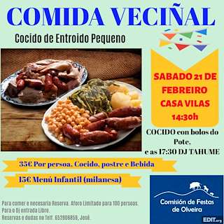 Fechas, información, programa, cartel, imágenes, mapa y ubicación de Cocido de Carnaval Pequeño de Olveira (2026)  en  Ribeira