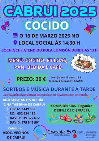 Fechas, información, programa, cartel, imágenes, mapa y ubicación de Cocido de Entroido de Cabrui  en  Mesía