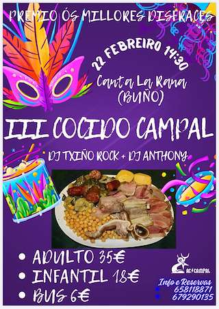 Fechas, información, programa, cartel, imágenes, mapa y ubicación de III Cocido de Entroido de Campal  en  Malpica de Bergantiños
