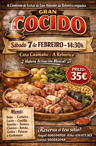 Fechas, información, programa, cartel, imágenes, mapa y ubicación de Cocido de Reborica  en  Aranga