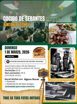 Fechas, información, programa, cartel, imágenes, mapa y ubicación de Cocido de Serantes - Xuntanza Veciñal  (2026)  en  Laxe