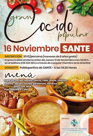 Fechas, información, programa, cartel, imágenes, mapa y ubicación de Cocido Popular de Sante (2025)  en  Trabada