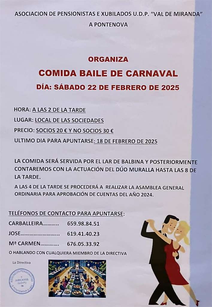 Comida - Baile de Carnaval da Asociación de Xubilados e Pensionistas en A Pontenova