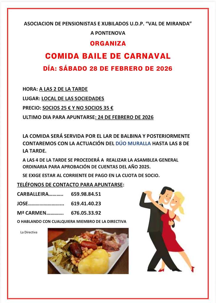 Comida - Baile de Carnaval de la Asociación de Xubilados e Pensionistas en A Pontenova