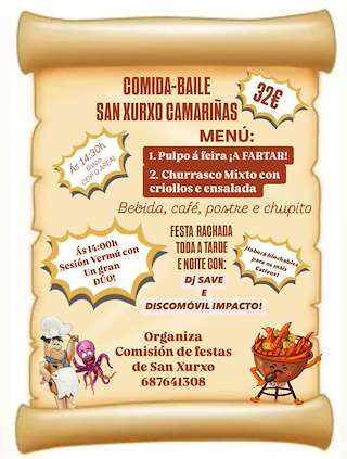 Fechas, información, programa, cartel, imágenes, mapa y ubicación de Comida-Baile de San Xurxo  en  Camariñas
