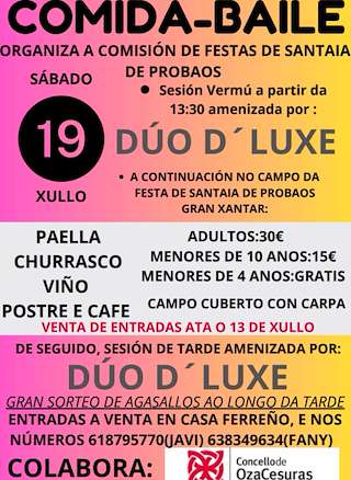 Fechas, información, programa, cartel, imágenes, mapa y ubicación de Comida - Baile de Santaia de Probaos   en  Oza Cesuras
