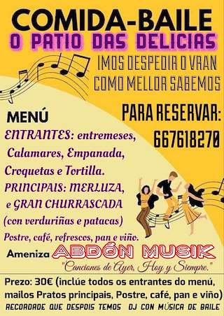 Fechas, información, programa, cartel, imágenes, mapa y ubicación de IV Comida-Baile O Patio das Delicias de Corrubedo  en  Ribeira