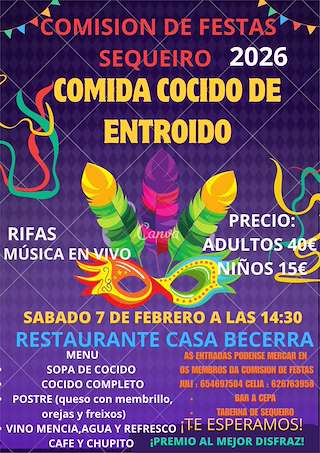 Fechas, información, programa, cartel, imágenes, mapa y ubicación de Comida Cocido de Carnaval de Sequeiro (2026)  en  Valdoviño