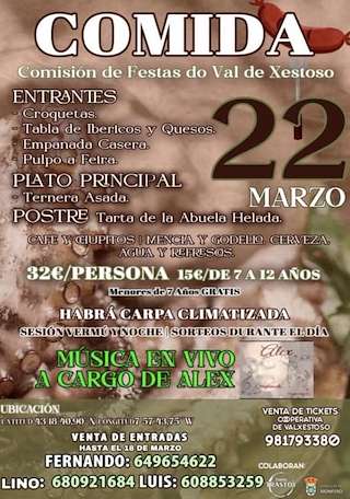 Fechas, información, programa, cartel, imágenes, mapa y ubicación de Comida da Comisión de Festas do Val de Xestoso  en  Monfero