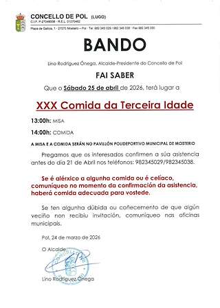 Fechas, información, programa, cartel, imágenes, mapa y ubicación de XXX Comida da Terceira Idade (2026)  en  Pol