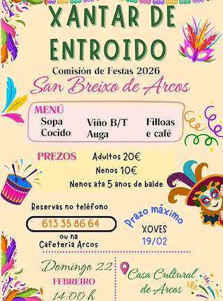 Fechas, información, programa, cartel, imágenes, mapa y ubicación de Comida de Carnaval de Arcos (2026)  en  Ponteareas