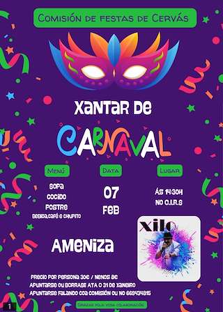 Fechas, información, programa, cartel, imágenes, mapa y ubicación de Comida de Carnaval de Cervás  (2026)  en  Ares