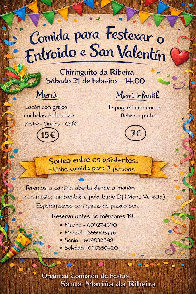 Comida de Carnaval y San Valentín de Ribeira en Crecente