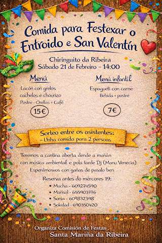 Fechas, información, programa, cartel, imágenes, mapa y ubicación de Comida de Carnaval y San Valentín de Ribeira  en  Crecente