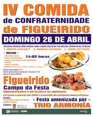 Fechas, información, programa, cartel, imágenes, mapa y ubicación de IV Comida de Confraternidade de Figueirido (2026)  en  Vilaboa