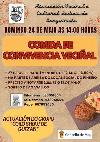 Fechas, información, programa, cartel, imágenes, mapa y ubicación de Comida de Convivencia Veciñal de Sanguiñeda (2026)  en  Mos