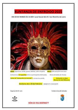 Fechas, información, programa, cartel, imágenes, mapa y ubicación de Comida de Entroido de San Martiño de Loiro  en  Barbadás