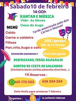 Fechas, información, programa, cartel, imágenes, mapa y ubicación de Comida de Entroido de Vide   en  As Neves