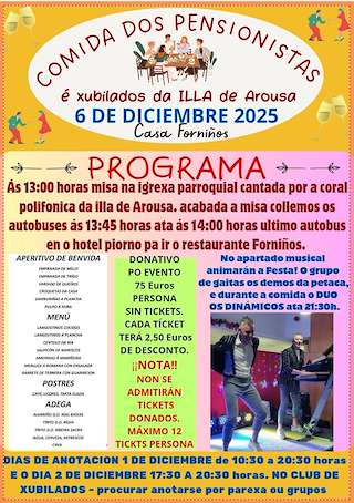 Fechas, información, programa, cartel, imágenes, mapa y ubicación de Comida de Fraternidade dos Pensionistas  en  A Illa de Arousa