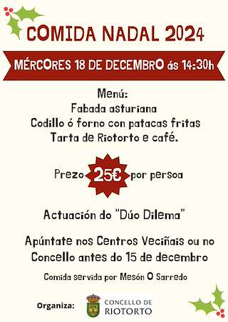 Fechas, información, programa, cartel, imágenes, mapa y ubicación de Comida de Nadal   en  Riotorto