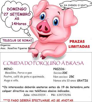 Fechas, información, programa, cartel, imágenes, mapa y ubicación de Comida do Porquiño á Brasa de Romai (2026) en Portas