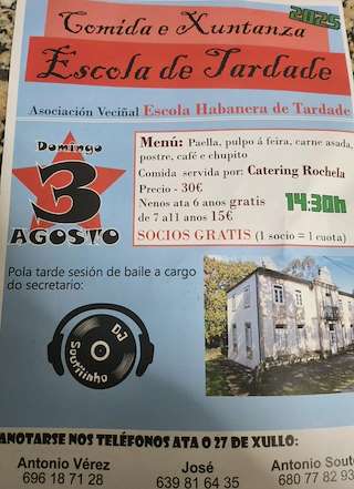 Fechas, información, programa, cartel, imágenes, mapa y ubicación de Comida e Xutanza da Escola de Tardade  en  Vilalba