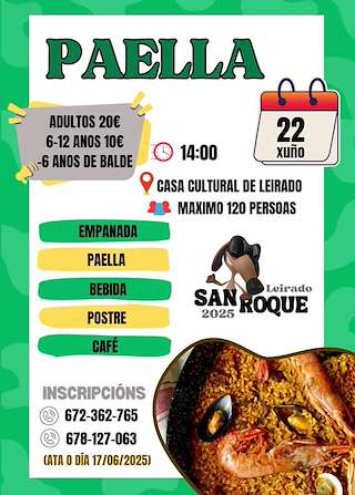 Fechas, información, programa, cartel, imágenes, mapa y ubicación de Comida Popular da Paella de Leirado   en  Salvaterra do Miño