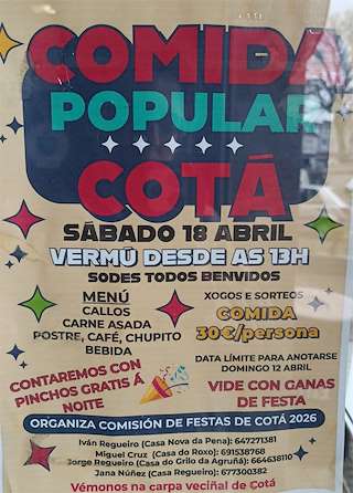 Fechas, información, programa, cartel, imágenes, mapa y ubicación de Comida Popular de Cotá  (2026)  en  Friol
