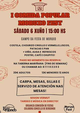 Fechas, información, programa, cartel, imágenes, mapa y ubicación de I Comida Popular Moruxo Fest (2026)  en  Bergondo
