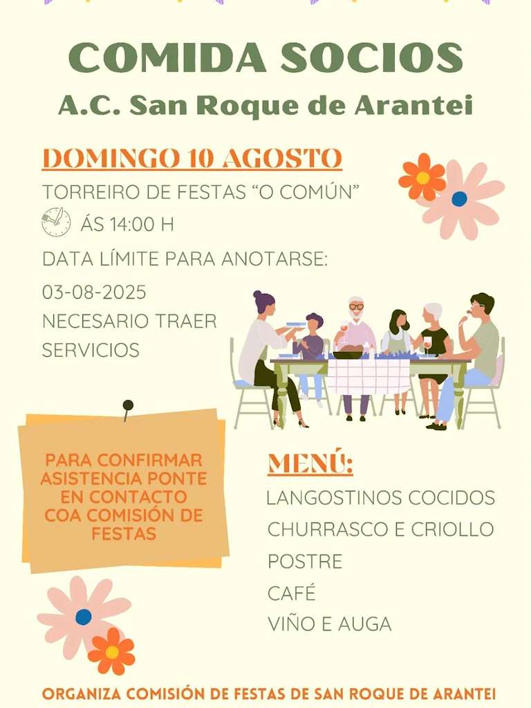 Comida Socios A. C. San Roque de Arantei en Salvaterra do Miño