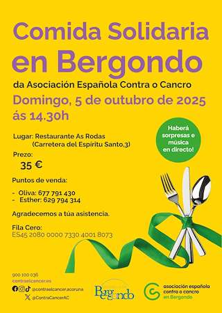 Fechas, información, programa, cartel, imágenes, mapa y ubicación de Comida Solidaria da Asociación Española Contra o Cancro   en  Bergondo