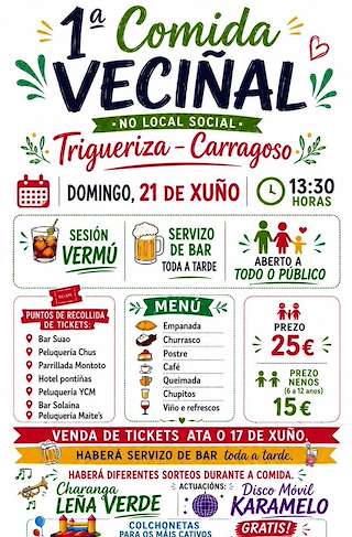 Fechas, información, programa, cartel, imágenes, mapa y ubicación de I Comida Veciñal A Triqueriza - Carragoso (2026)  en  Lalín