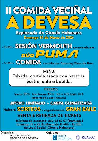 Fechas, información, programa, cartel, imágenes, mapa y ubicación de II Comida Veciñal de A Devesa  (2026)  en  Ribadeo