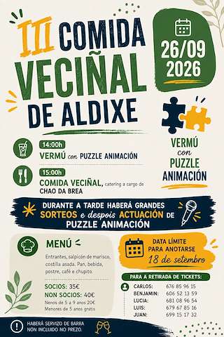 Fechas, información, programa, cartel, imágenes, mapa y ubicación de III Comida Veciñal de Aldixe (2026) en Abadín