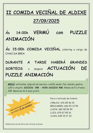 Fechas, información, programa, cartel, imágenes, mapa y ubicación de II Comida Veciñal de Aldixe  en  Abadín