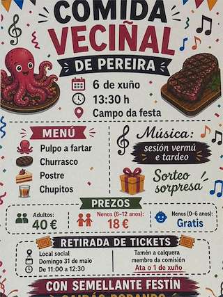 Fechas, información, programa, cartel, imágenes, mapa y ubicación de Comida Veciñal de Pereira  (2026)  en  Ordes
