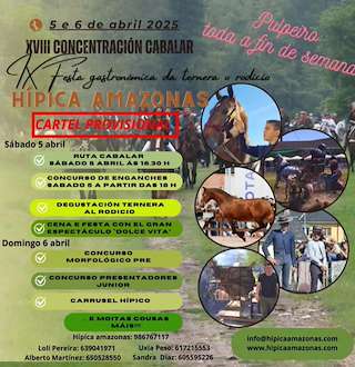 Fechas, información, programa, cartel, imágenes, mapa y ubicación de XVIII Concentración Cabalar e IX Festa Gastronómica da Terneira ao Rodicio  en  Ponte Caldelas