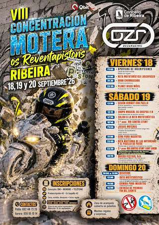 Fechas, información, programa, cartel, imágenes, mapa y ubicación de VIII Concentración Motera Os ReventaPistóns (2026) en Ribeira