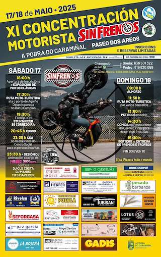 Fechas, información, programa, cartel, imágenes, mapa y ubicación de XI Concentración Motoclub SinFrenos  en  A Pobra do Caramiñal