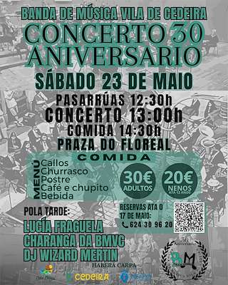 Fechas, información, programa, cartel, imágenes, mapa y ubicación de Concerto 30 Aniversario Banda de Música (2026)  en  Cedeira