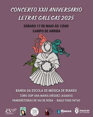 Fechas, información, programa, cartel, imágenes, mapa y ubicación de Concerto XXII Aniversario Letras Galegas  en  Rianxo