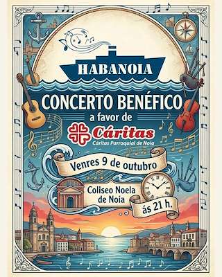 Fechas, información, programa, cartel, imágenes, mapa y ubicación de Concerto Benéfico a favor de Cáritas (2026)  en  Noia