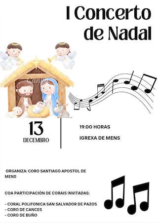 Fechas, información, programa, cartel, imágenes, mapa y ubicación de I Concierto de Navidad de Mens (2025)  en  Malpica de Bergantiños