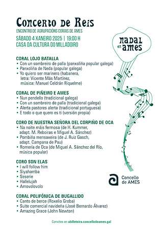 Fechas, información, programa, cartel, imágenes, mapa y ubicación de Concerto de Reis  en  Ames