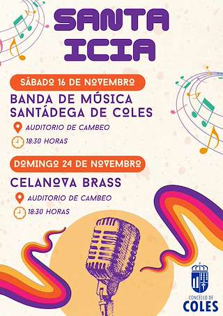 Fechas, información, programa, cartel, imágenes, mapa y ubicación de Concerto de Santa Icía  en  Coles