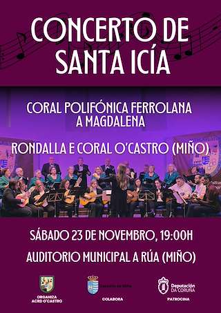 Fechas, información, programa, cartel, imágenes, mapa y ubicación de Concerto de Santa Icía  en  Miño