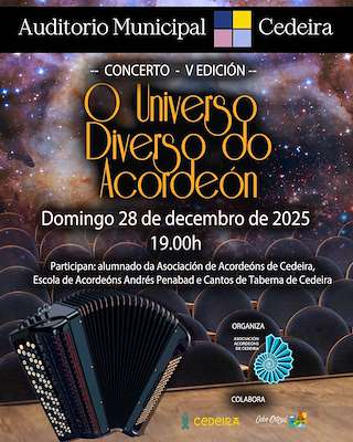 Fechas, información, programa, cartel, imágenes, mapa y ubicación de V Concerto O Universo Diverso do Acordeón (2025) en Cedeira