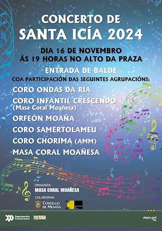 Fechas, información, programa, cartel, imágenes, mapa y ubicación de Concerto Santa Icía  en  Moaña
